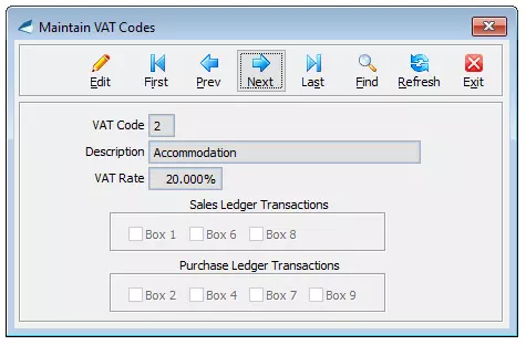 VAT Codes Screenshot