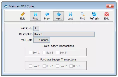 VAT Codes Screenshot